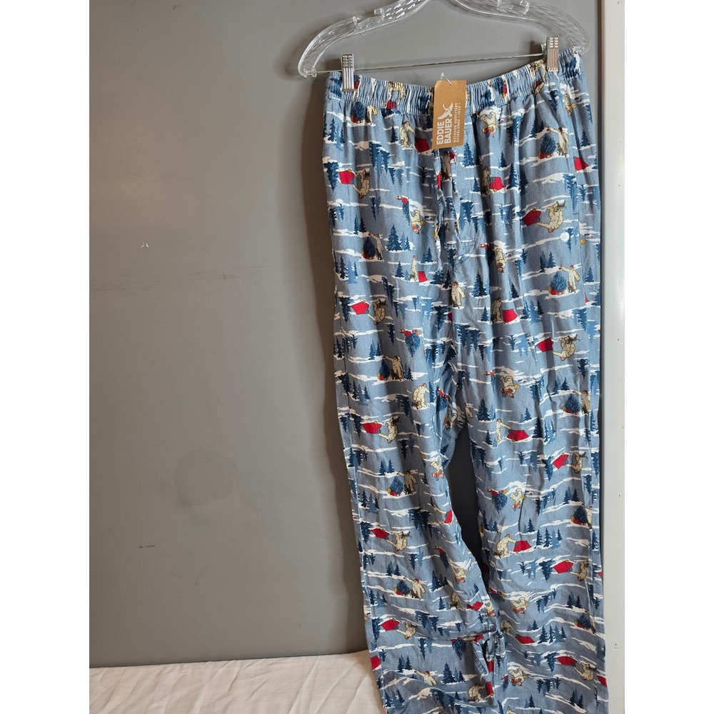Eddie Bauer Mens Bigfoot Sasquatch Flannel Pajama Pants Blue Tall Medium NWT